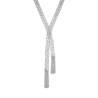 Silver cross over tassel necklace